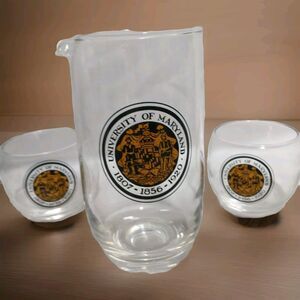 UNIVERSITY of MARYLAND Vintage Barware Cocktail Pitcher ROLY POLY GLASSES MCM